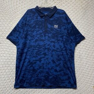 Under Armour Shirt Mens 3XL Navy Blue Polo Camo  Freedom USA Logo Collar Loose